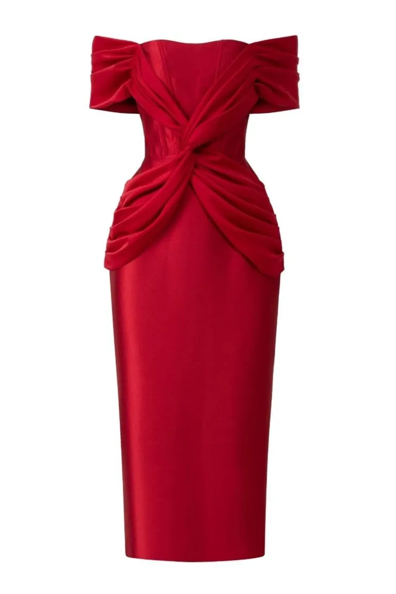Dresses | Midi Dresses<CULT MIA JAIME TAFFETA CORSET MIDI DRESS Red