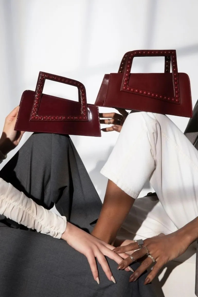 Top Handle Bags<CULT MIA JALILA PATENT BURGUNDY ASYMMETRICAL TOP HANDLE BAG Red