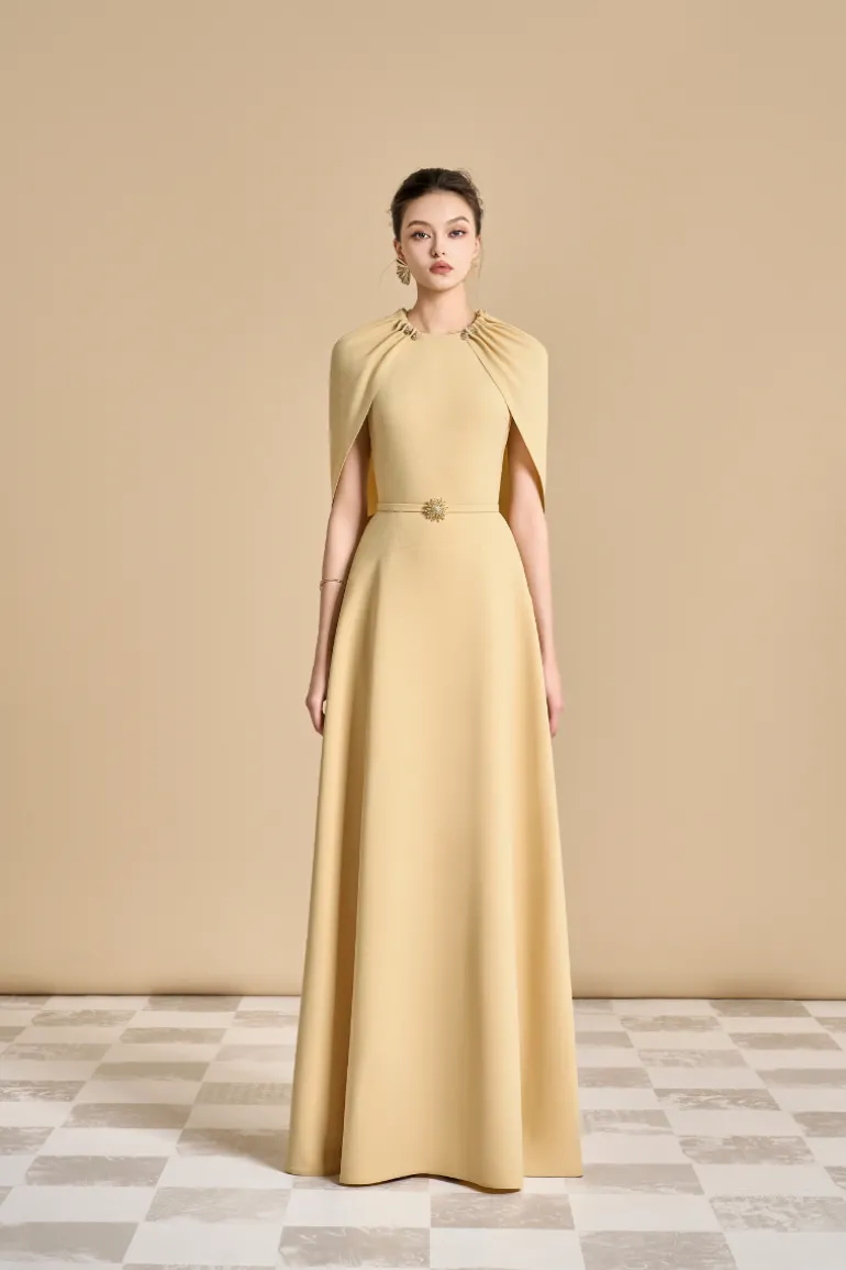 Dresses | Gowns<CULT MIA JASMINE A-LINE CAPE SLEEVED FLOOR LENGTH DRESS Yellow