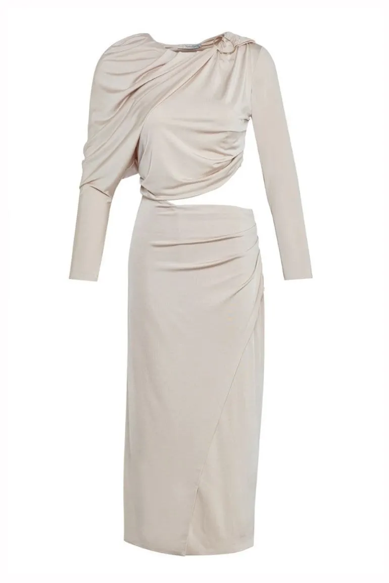 Dresses | Midi Dresses<CULT MIA JASMINE DRAPED MIDI DRESS Beige