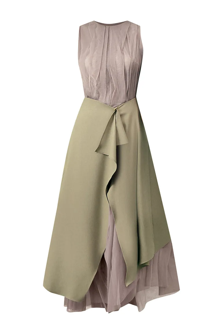 Dresses | Midi Dresses<CULT MIA JASMINE WRAP SLEEVELESS TULLE MIDI DRESS Olive/Brown