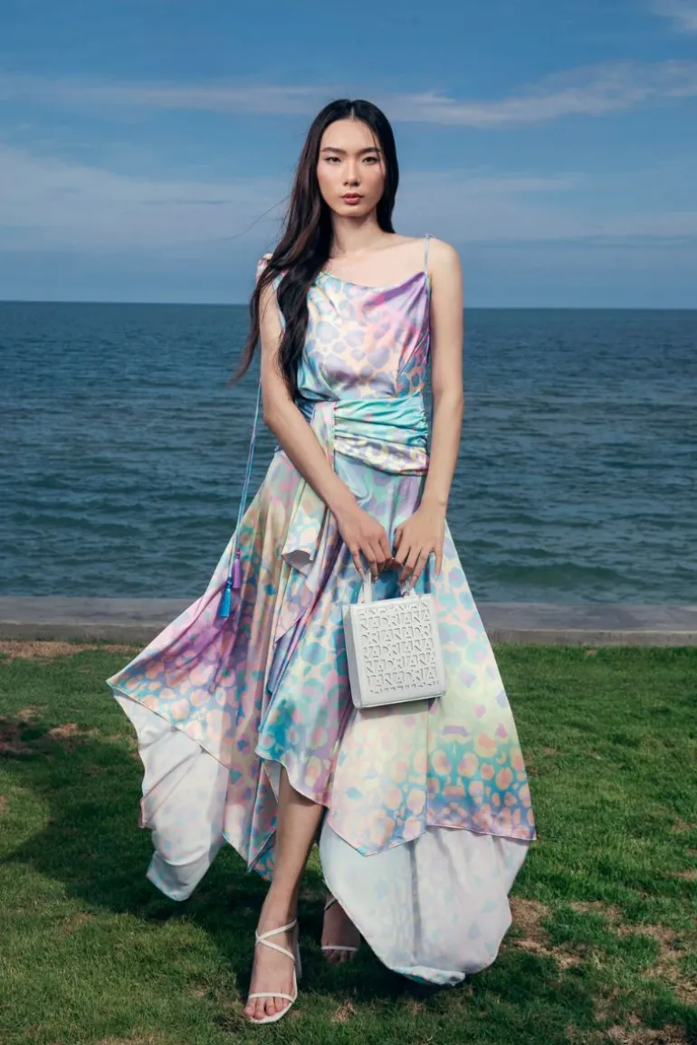 Dresses | Midi Dresses<CULT MIA JEANNE ASYMMETRIC SLEEVELESS SILK SATIN FLOOR LENGTH DRESS Multicolor