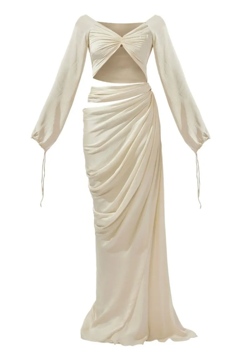 Dresses<CULT MIA JENNIFER RUCHED MAXI DRESS Ivory