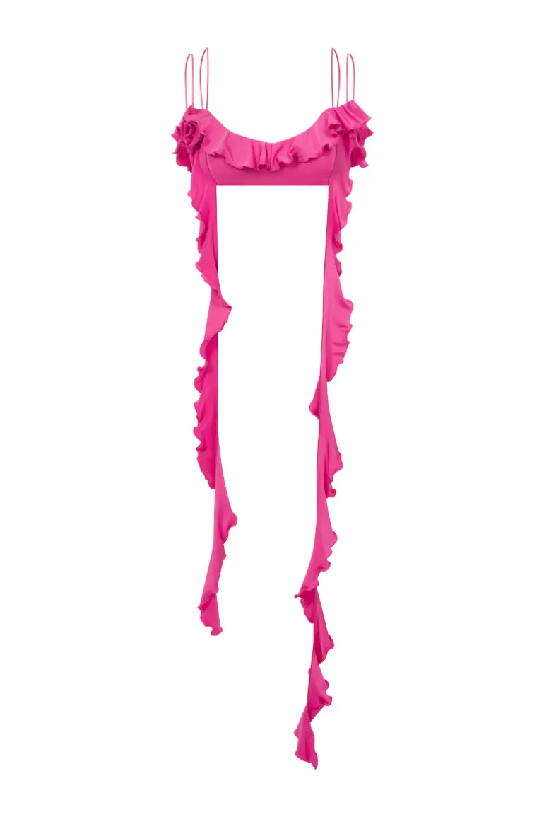 Tops<CULT MIA JERSEY CROP TOP WITH RUFFLES IN PINK Hot Pink