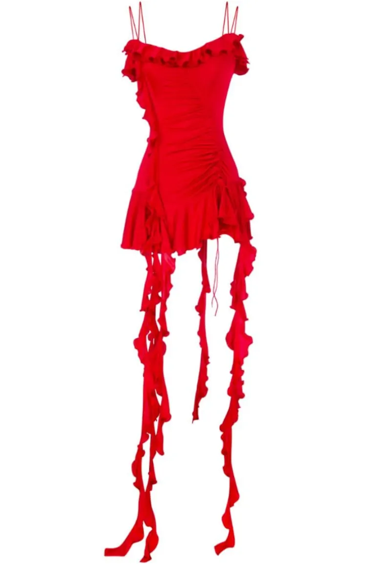 Dresses | Mini Dresses<CULT MIA JERSEY MINI DRESS WITH RUFFLES Red