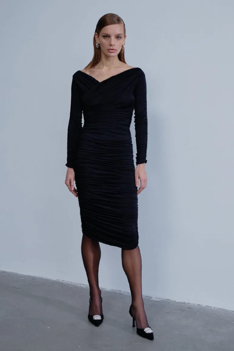 Dresses | Midi Dresses<CULT MIA JILOU DRAPEDJERSEY MIDI DRESS Noir