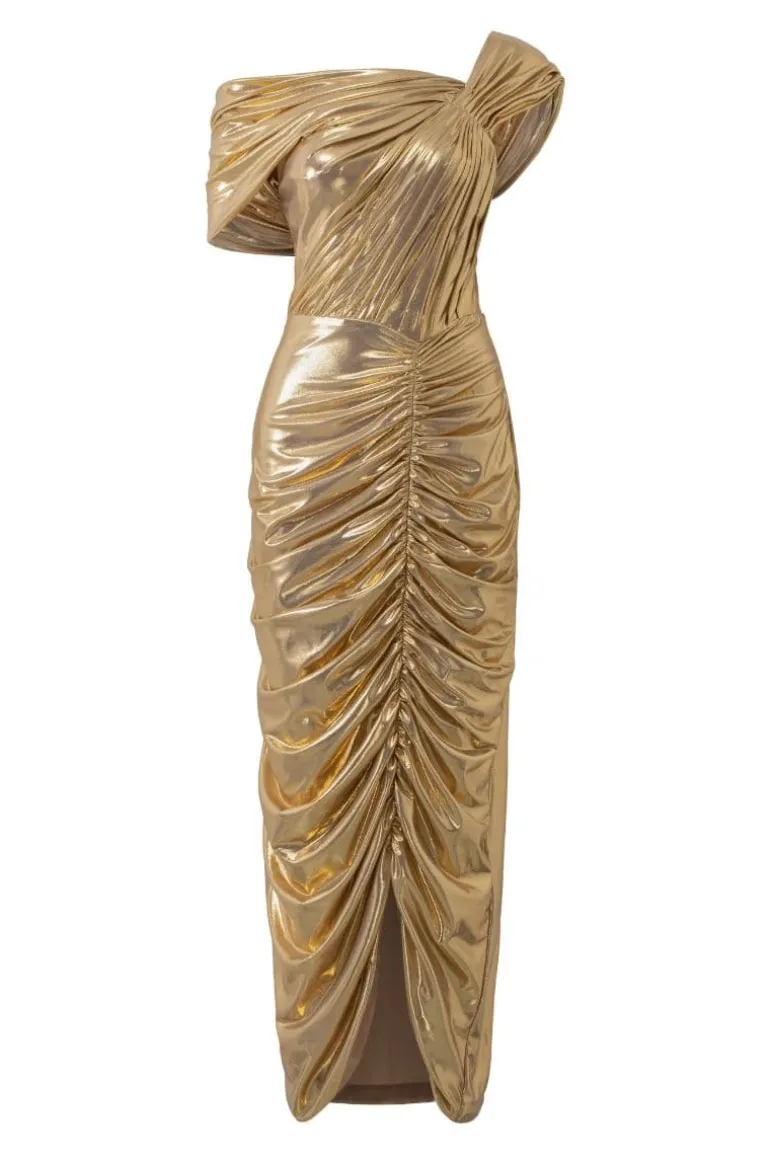 Dresses | Midi Dresses<CULT MIA JOANNA LAMÉ PLEATED DRESS Gold