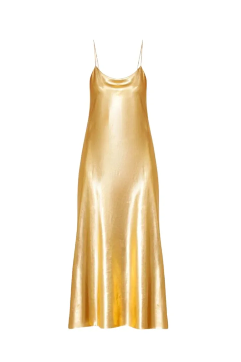 Dresses | Midi Dresses<CULT MIA JOSEY COATED SILK MIDI DRESS Gold Metallic