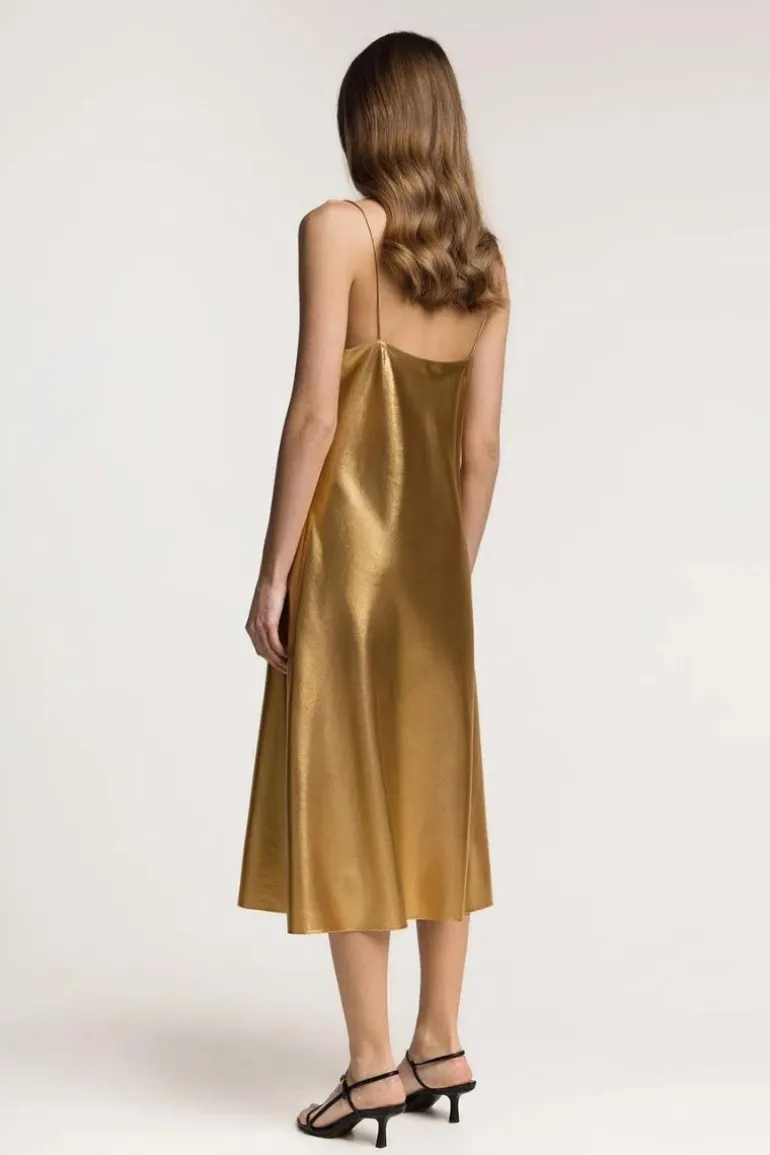Dresses | Midi Dresses<CULT MIA JOSEY COATED SILK MIDI DRESS Gold Metallic