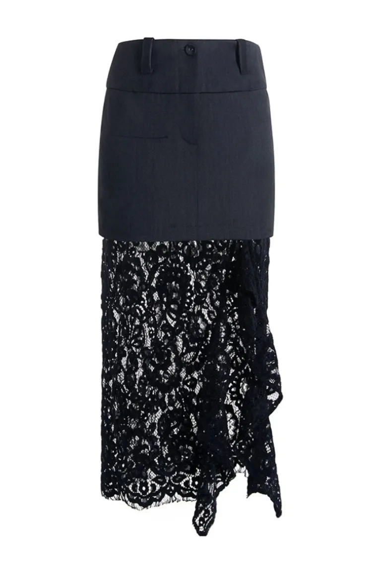 Skirts<CULT MIA JULIA LACE-TRIMMED MIDI SKIRT Greyish Blue