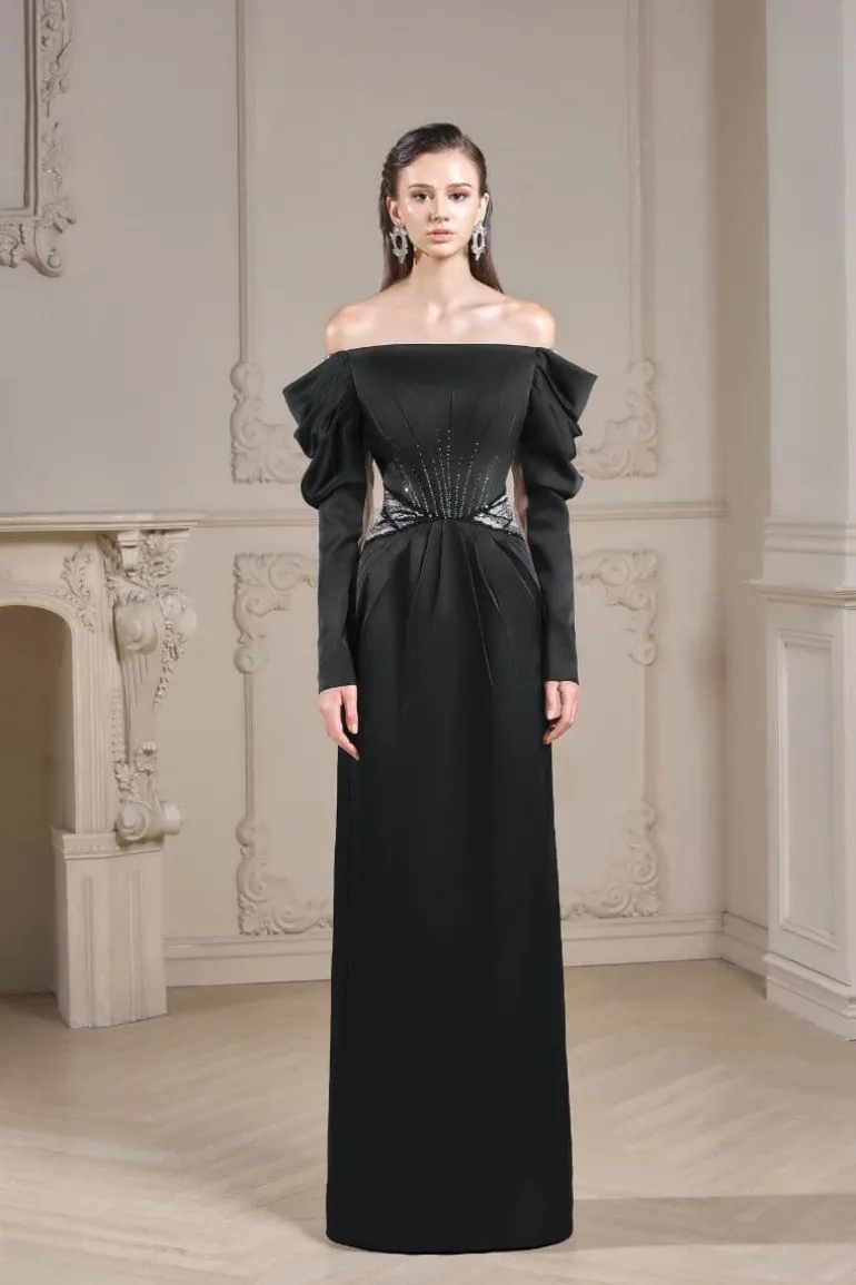 Dresses | Gowns<CULT MIA JULIANNA SILK SATIN DRAPED SLEEVES DRESS Black