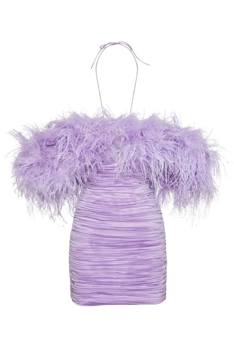 Dresses | Mini Dresses<CULT MIA KAIA RUCHED MINI DRESS WITH FEATHER-DETAILS Lilac