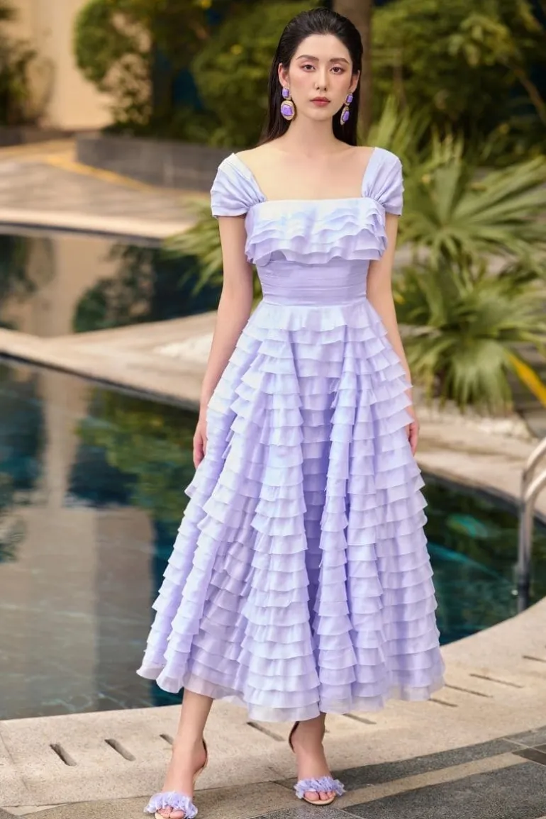 Dresses | Midi Dresses<CULT MIA KARLA SHINY SILK LAYERED MIDI DRESS Lilac