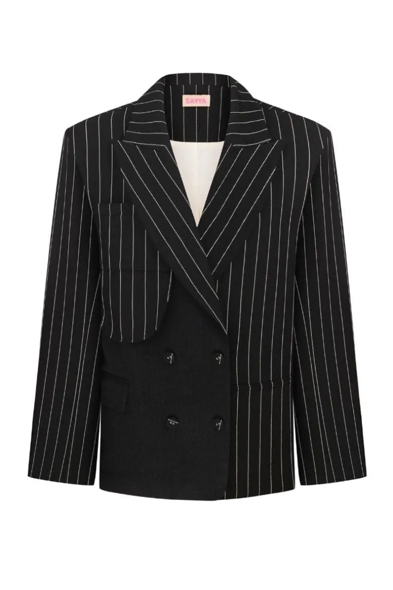 Jackets<CULT MIA KATE DOUBLE-BREASTED PINSTRIPE JACKET Black