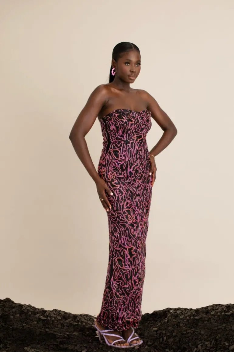 Dresses<CULT MIA KITI BLACK AND PINK STRAPLESS MAXI DRESS Pink/Black