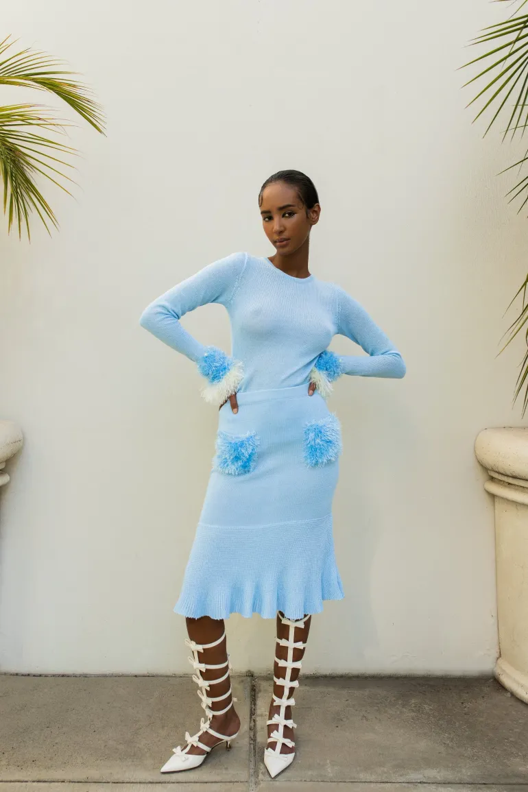Skirts<CULT MIA KNIT BABY SKIRT WITH HANDMADE DETAILS Blue