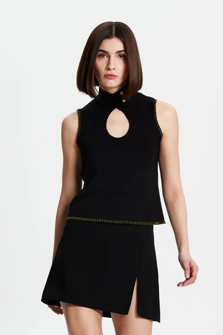 Tops<CULT MIA KNIT TOP WITH CROCHET DETAILING Black
