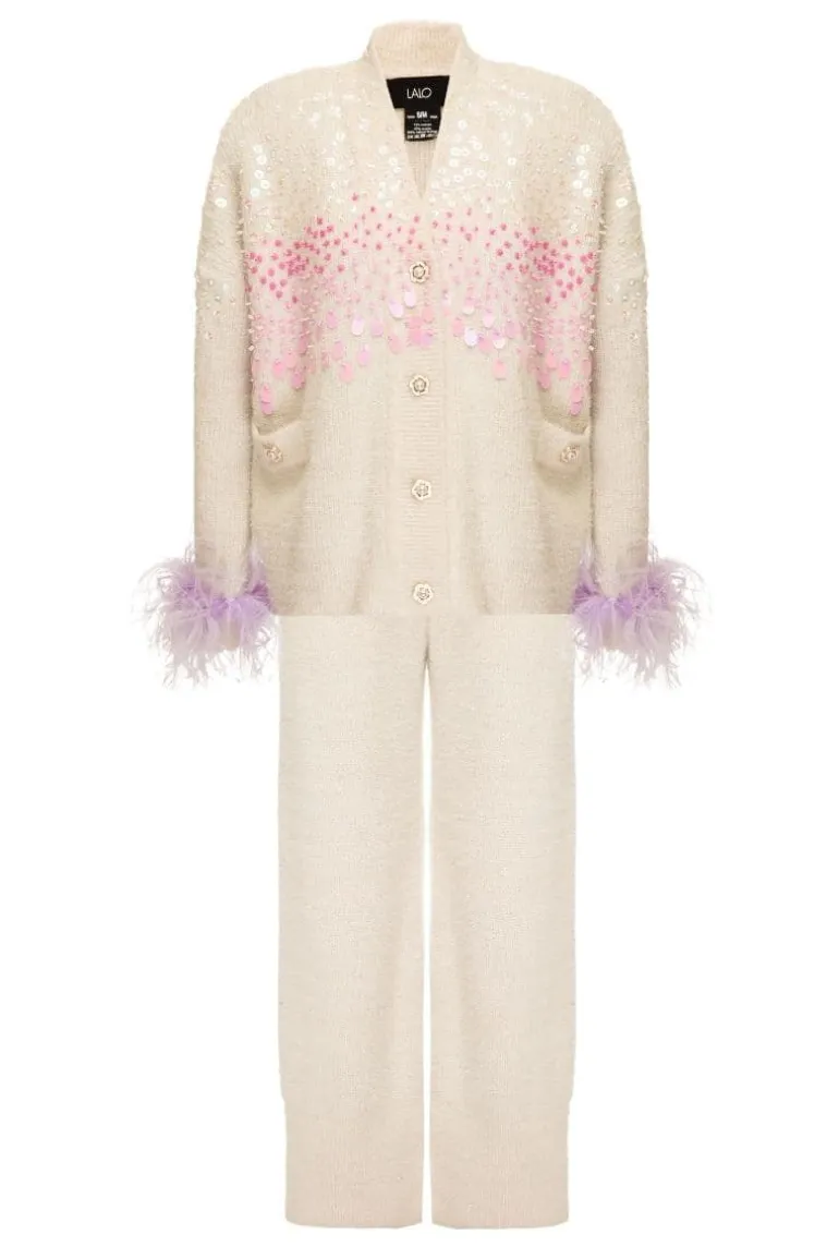 Outfit Sets<CULT MIA KNITTED CREAM SET WITH FEATHER CUFFS Cream & Lilac