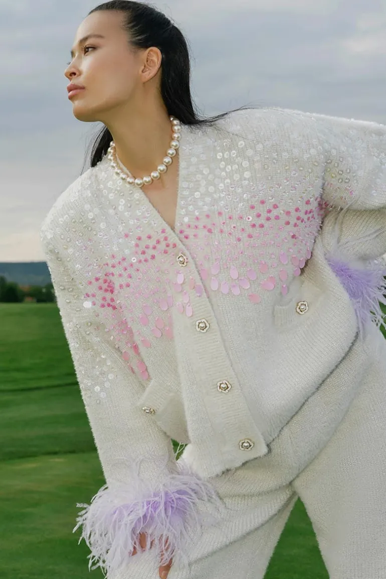 Outfit Sets<CULT MIA KNITTED CREAM SET WITH FEATHER CUFFS Cream & Lilac