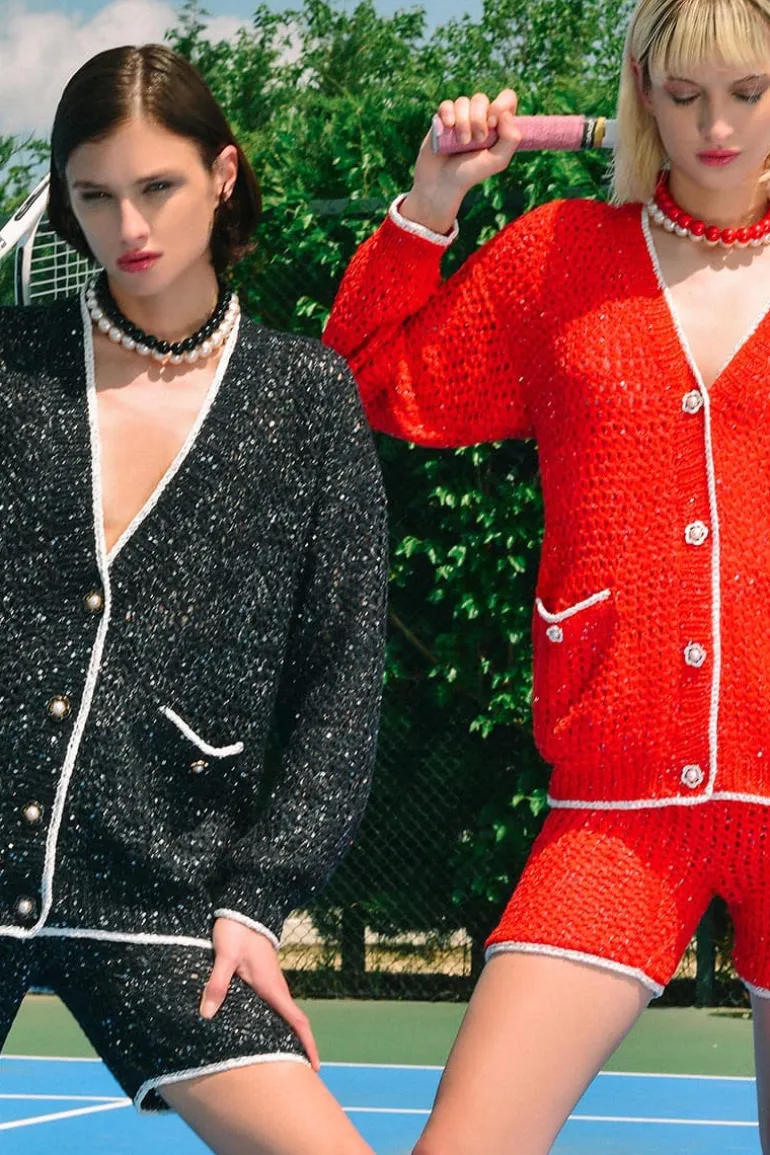 Outfit Sets<CULT MIA KNITTED CARDIGAN AND SHORTS SET Red