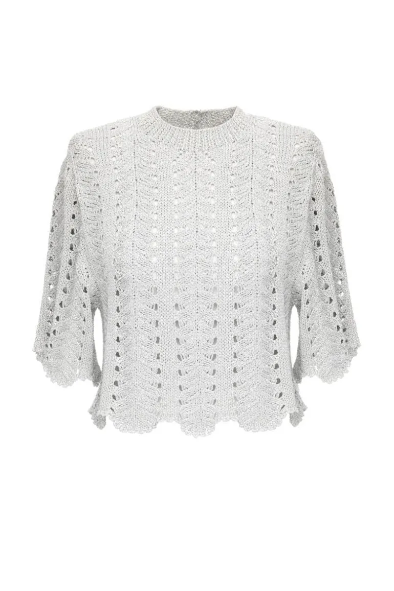 Tops<CULT MIA KNITTED CROPPED TOP Silver