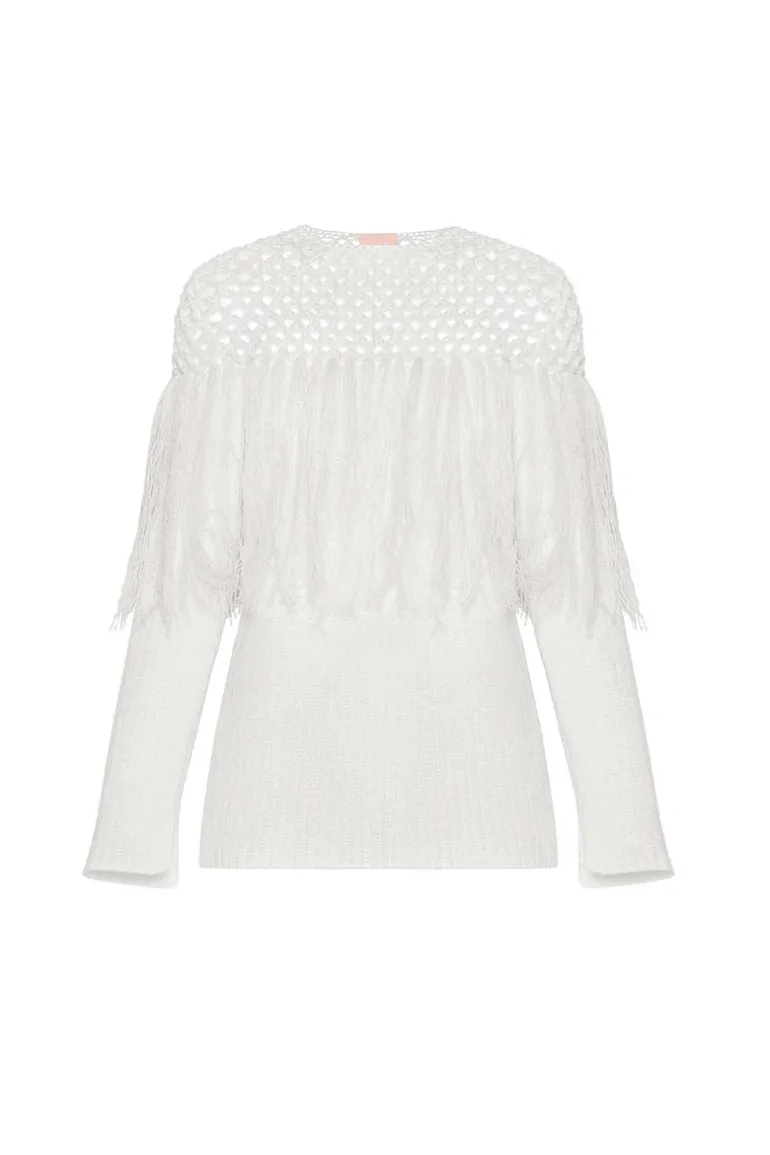 Knitwear<CULT MIA KNITTED SWEATER WITH FRINGES White
