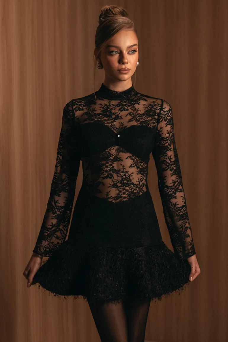 Dresses | Mini Dresses<CULT MIA LACE EMBELLISHED COCKTAIL DRESS Black Lace