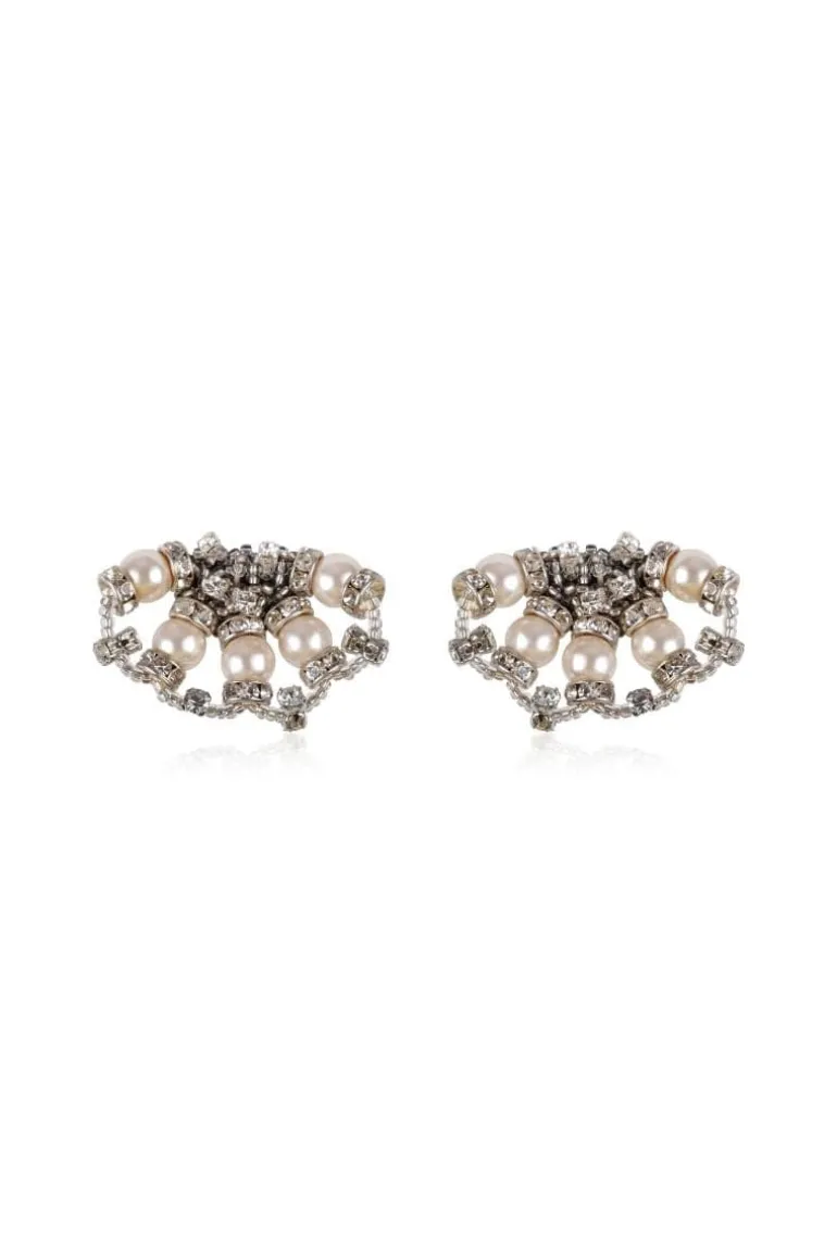 Earrings<CULT MIA LADY CRYSTAL BEADED PEARL EMBELLISHED CLIP ON EARRINGS White