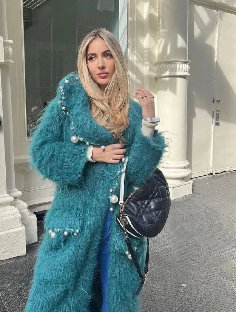 Coats<CULT MIA LALO CARDIGANS X PEARL EMBROIDERED MOHAIR COAT Teal