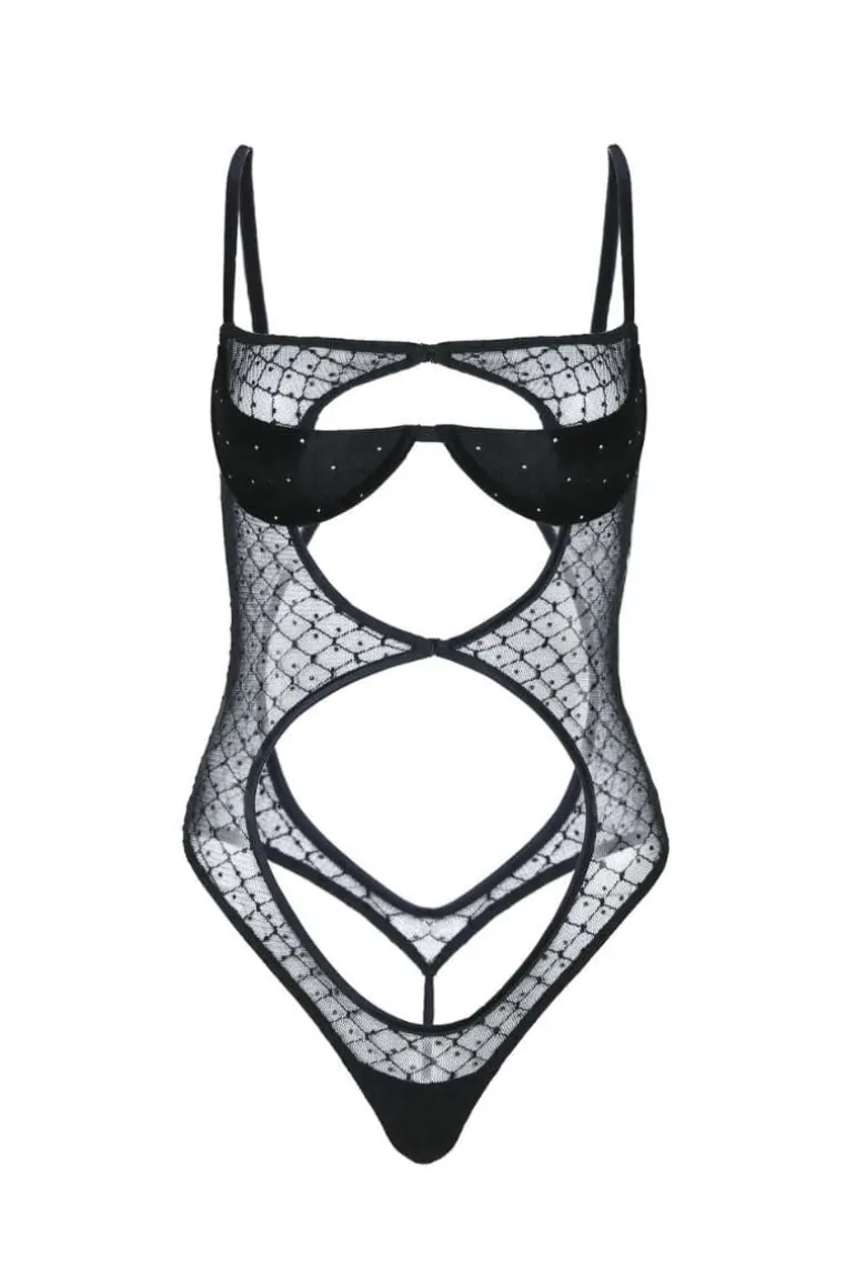 Tops<CULT MIA LANA VELVET BODYSUIT Black