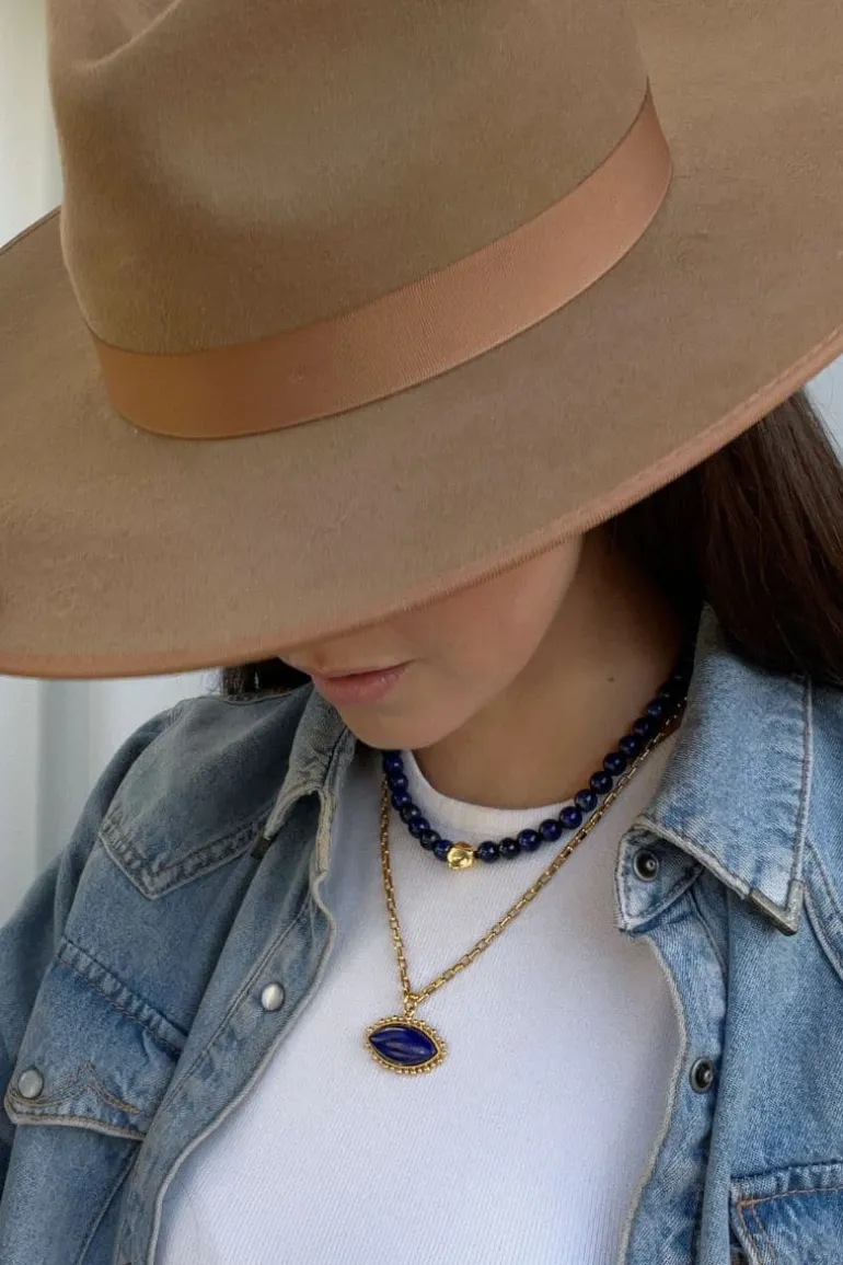 Necklaces<CULT MIA LAPIS PENDANT NECKLACE Gold and Blue