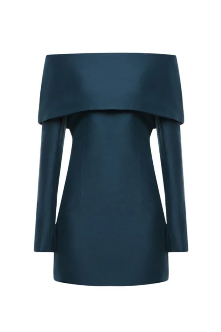 Dresses | Mini Dresses<CULT MIA LARGE FOLD-DOWN GREEN COLLAR MINI DRESS Dark green