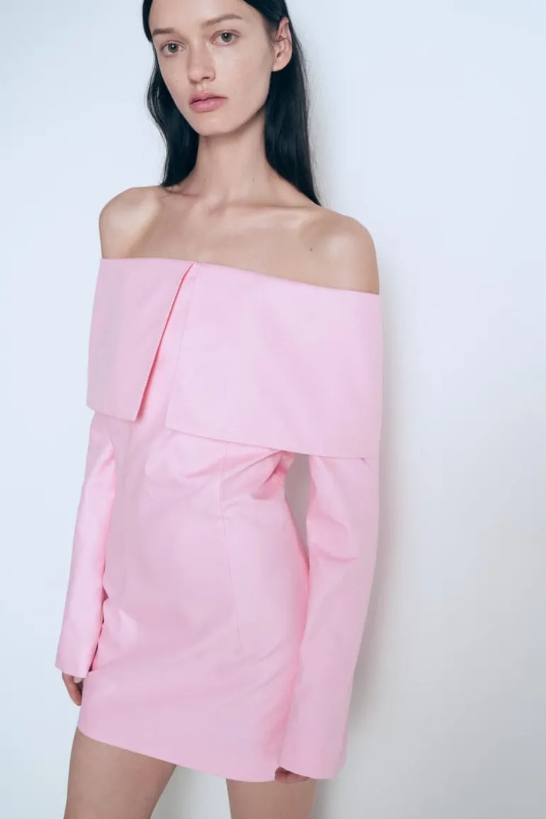 Dresses | Mini Dresses<CULT MIA LARGE FOLD-DOWN COLLAR MINI DRESS Pink