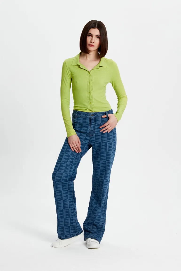 Pants<CULT MIA LASER PRINT STRAIGHT LEG JEANS Blue