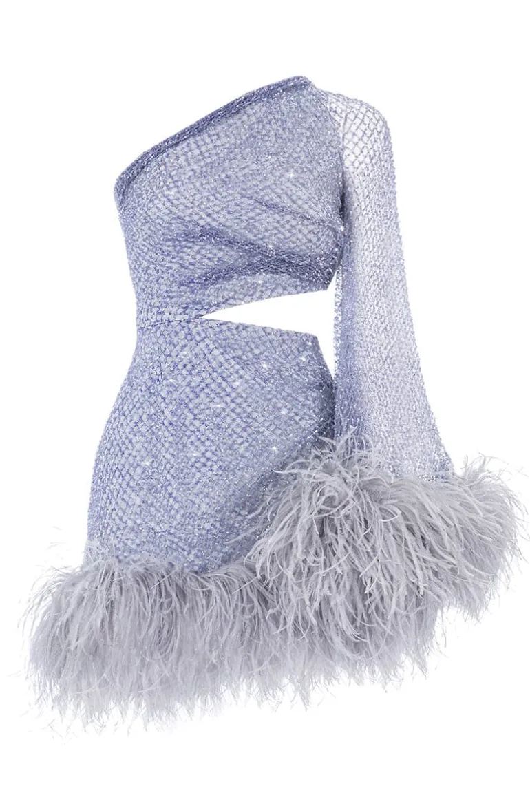 Dresses | Mini Dresses<CULT MIA CRYSTAL FEATHERED MINI DRESS Lavender