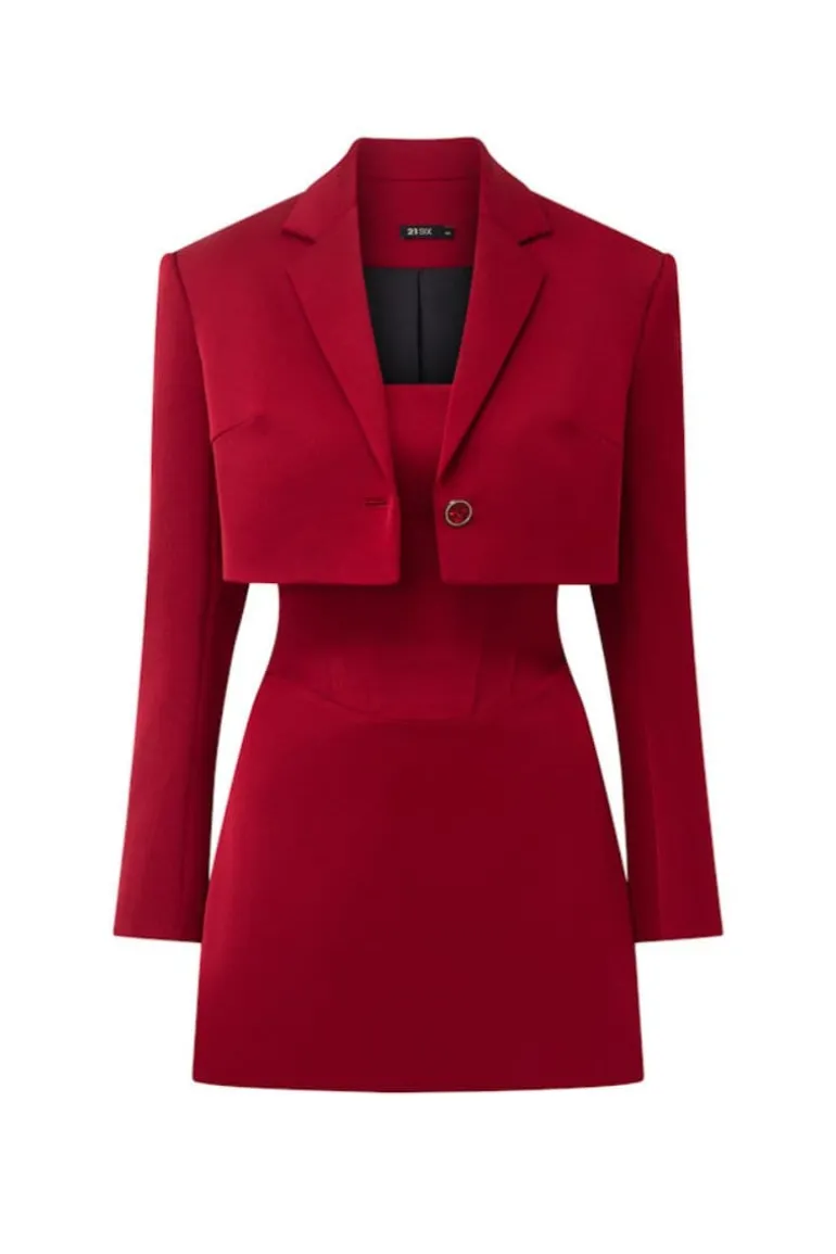 Outfit Sets<CULT MIA LAYLA TAFFETA MINI BLAZER SET Red