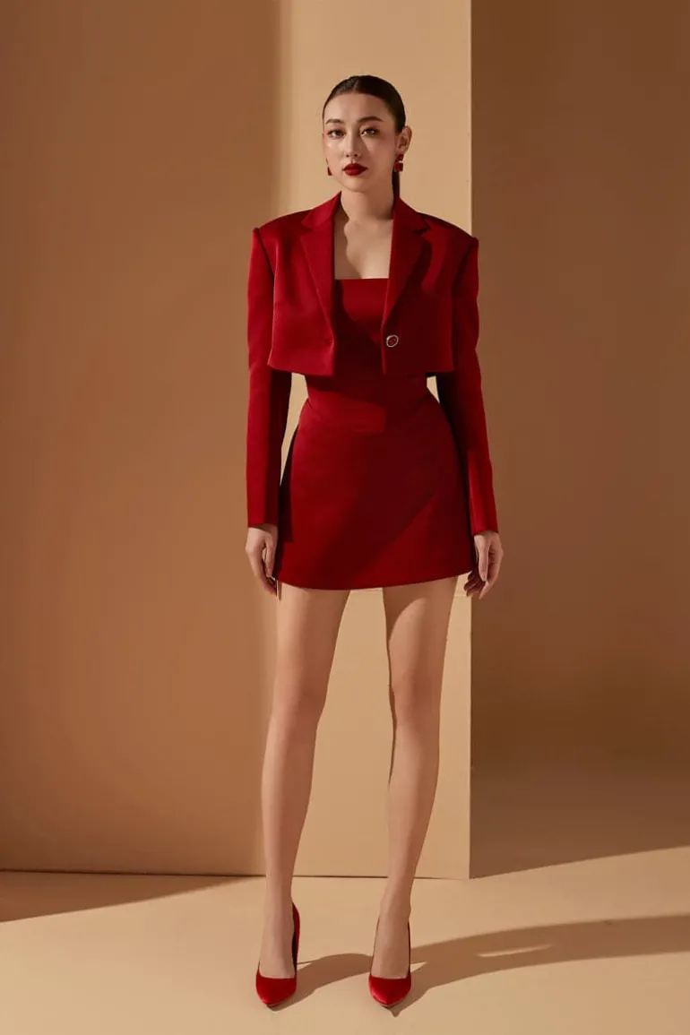 Outfit Sets<CULT MIA LAYLA TAFFETA MINI BLAZER SET Red