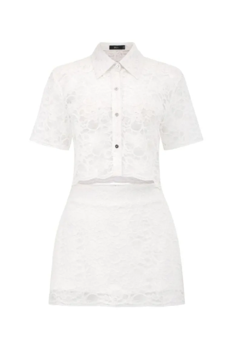 Outfit Sets<CULT MIA LEALIA LACE TOP AND SKIRT SET White