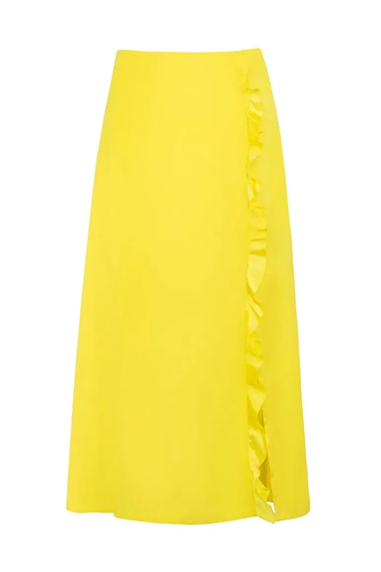 Skirts<CULT MIA RUFFLED SILK MIDI SKIRT Lemon Yellow
