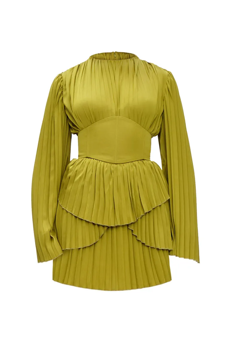 Dresses | Mini Dresses<CULT MIA LENTI PLEATED MINI DRESS IN GREEN