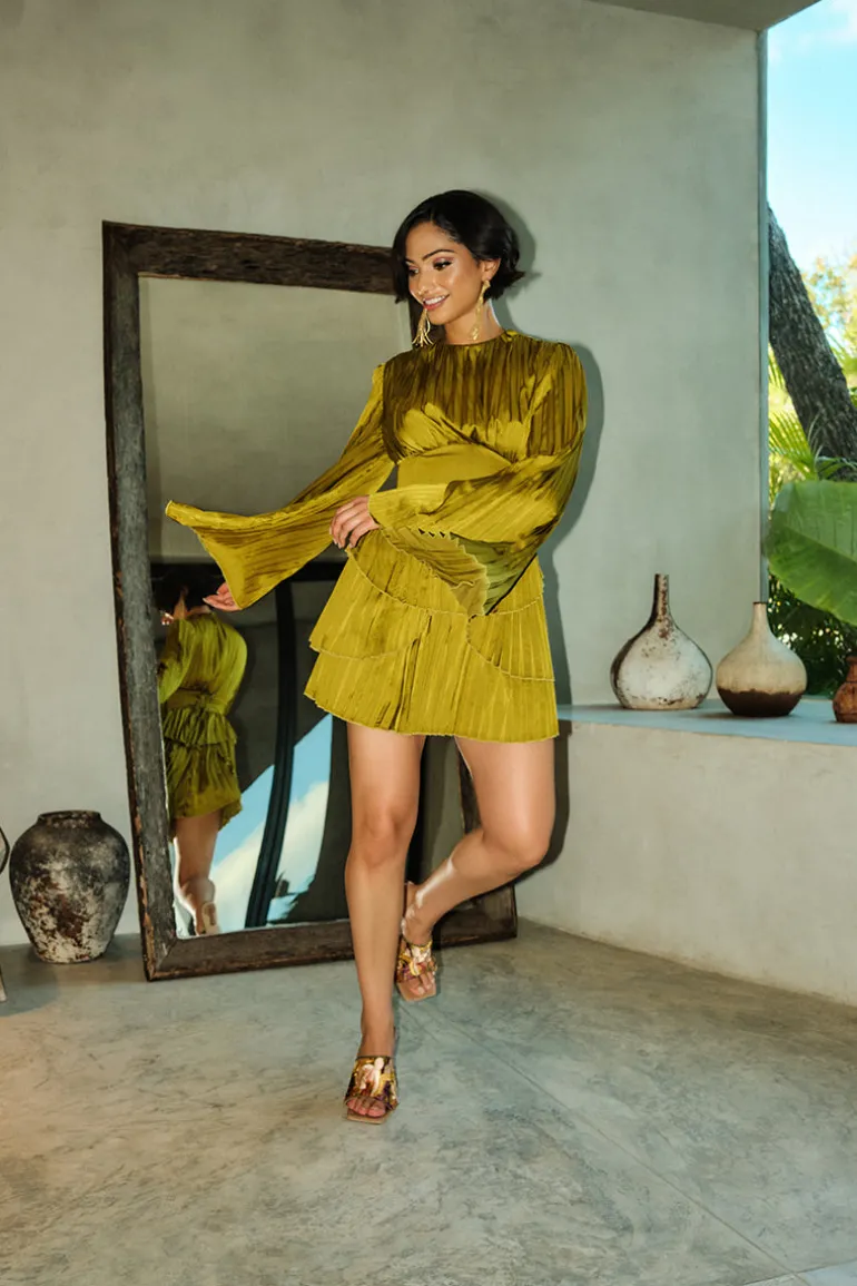 Dresses | Mini Dresses<CULT MIA LENTI PLEATED MINI DRESS IN GREEN