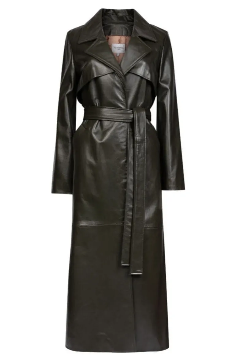 Coats<CULT MIA LEONORA LEATHER TRENCH COAT Dark Khaki
