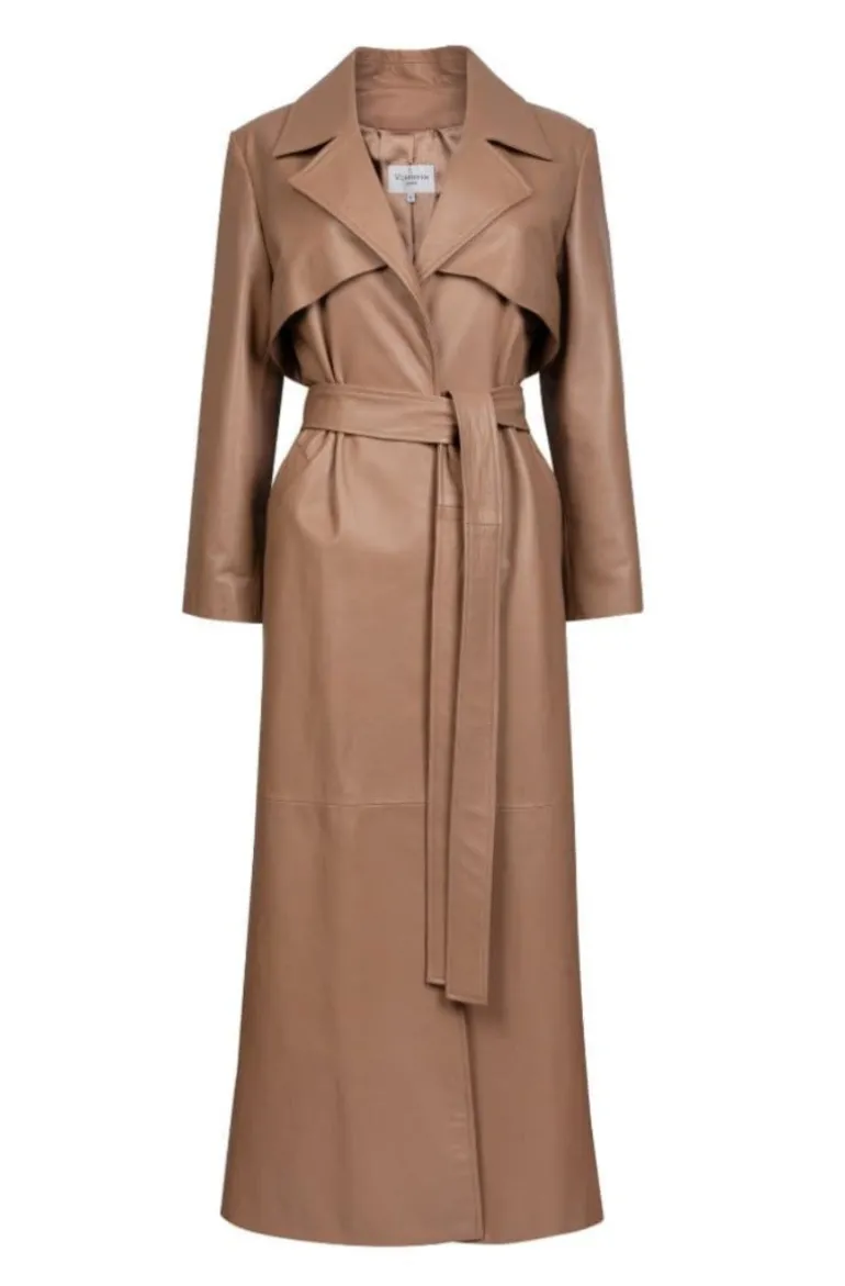 Coats<CULT MIA LEONORA LEATHER TRENCH COAT Taupe