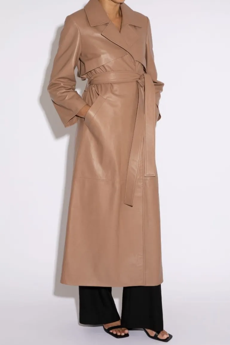 Coats<CULT MIA LEONORA LEATHER TRENCH COAT Taupe