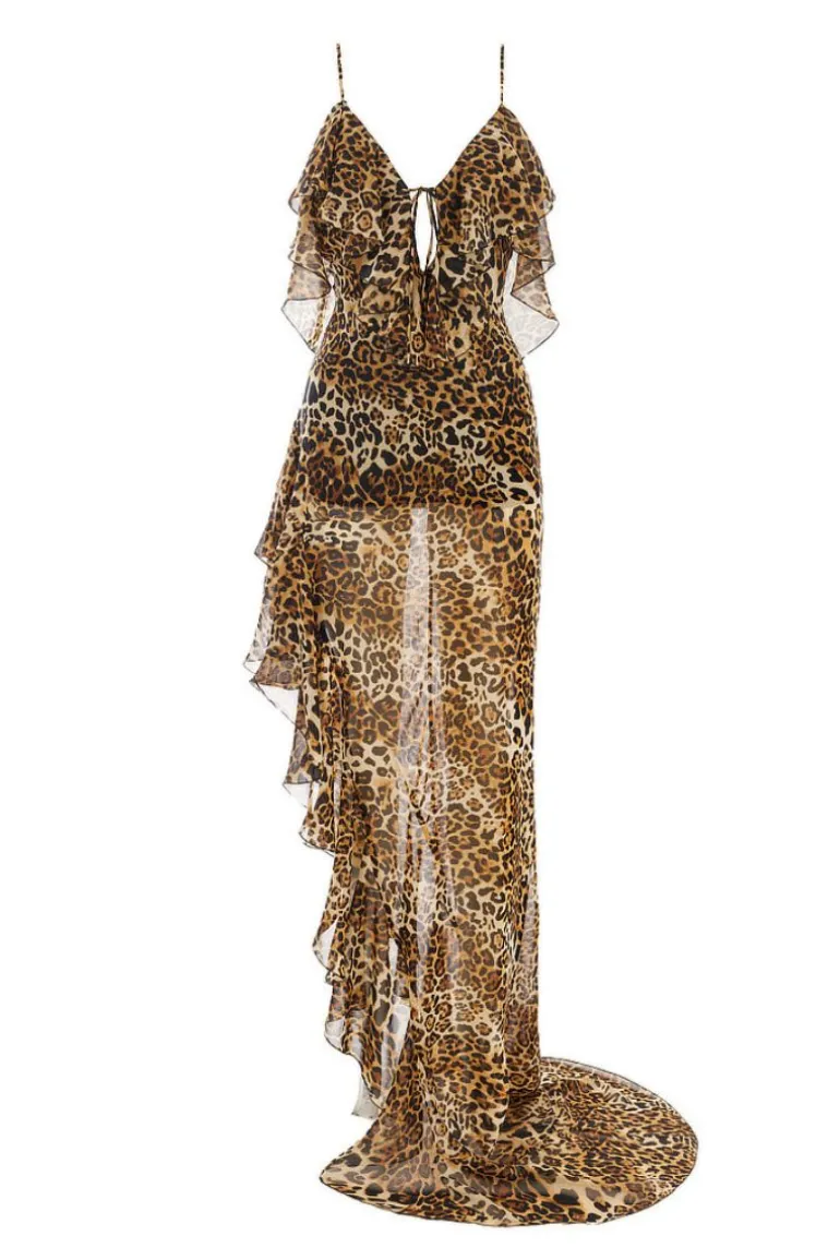 Dresses<CULT MIA CHIFFON RUFFLED GOWN Leopard