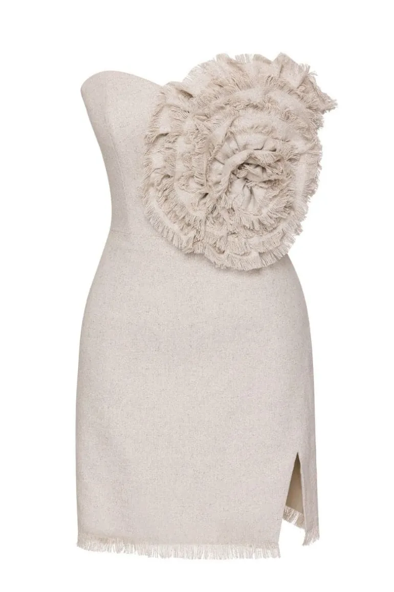 Dresses | Midi Dresses<CULT MIA LIANA STRAPLESS LINEN FLOWER DRESS Beige