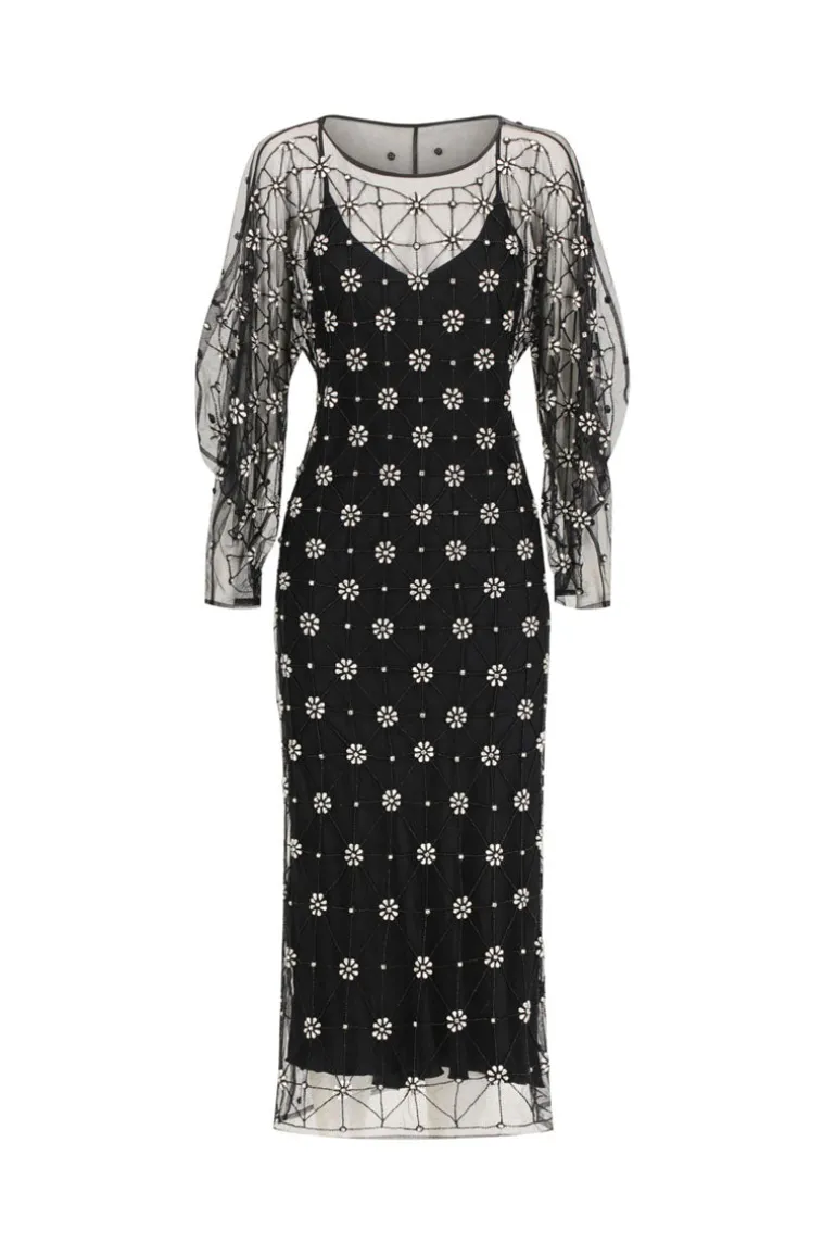Dresses | Midi Dresses<CULT MIA LIBA CRYSTAL TULLE DRESS IN Noir