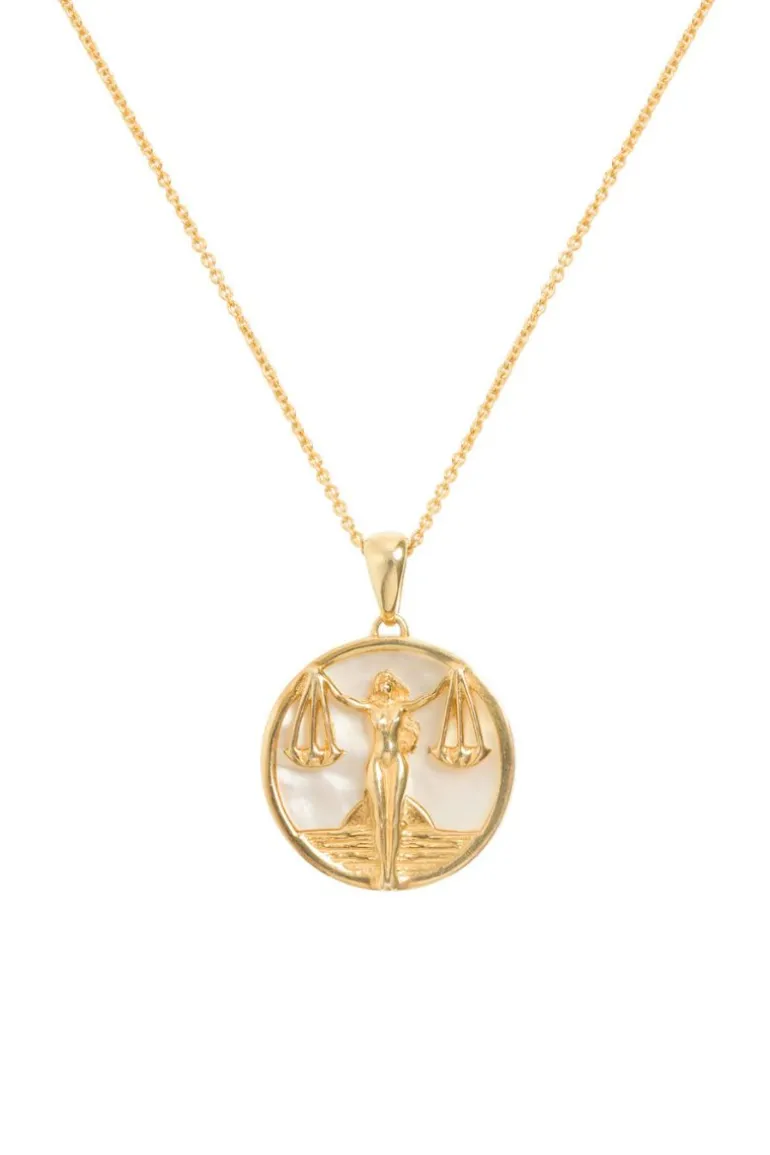 Necklaces<CULT MIA LIBRA 18CT GOLD PLATED ZODIAC NECKLACE Gold & White