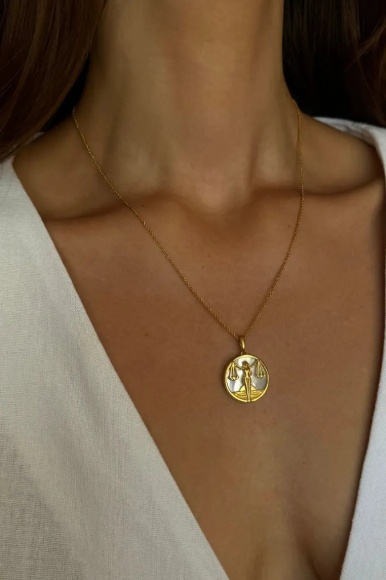 Necklaces<CULT MIA LIBRA 18CT GOLD PLATED ZODIAC NECKLACE Gold & White