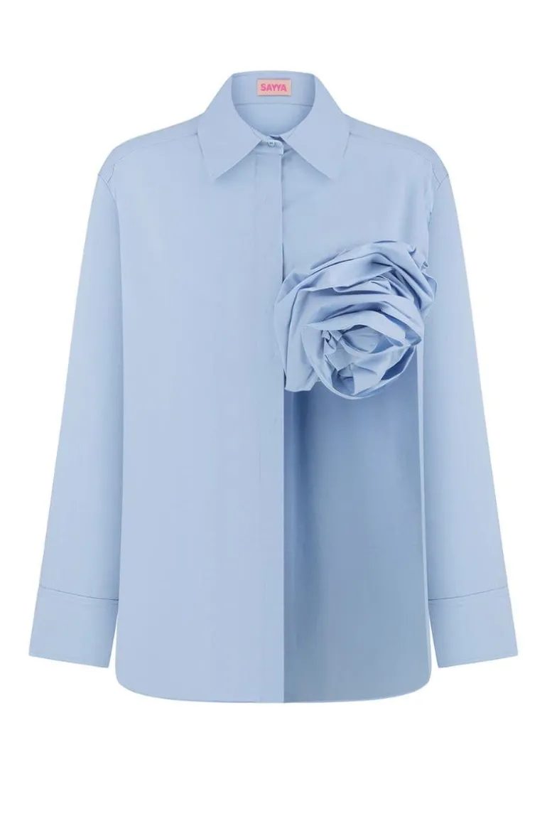 Tops<CULT MIA A-LINE SHIRT WITH FLOWER Light Blue